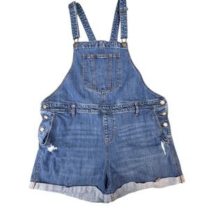 Old Navy Womens Denim‎ Shortalls Blue Medium Wash Distressed Overalls XL